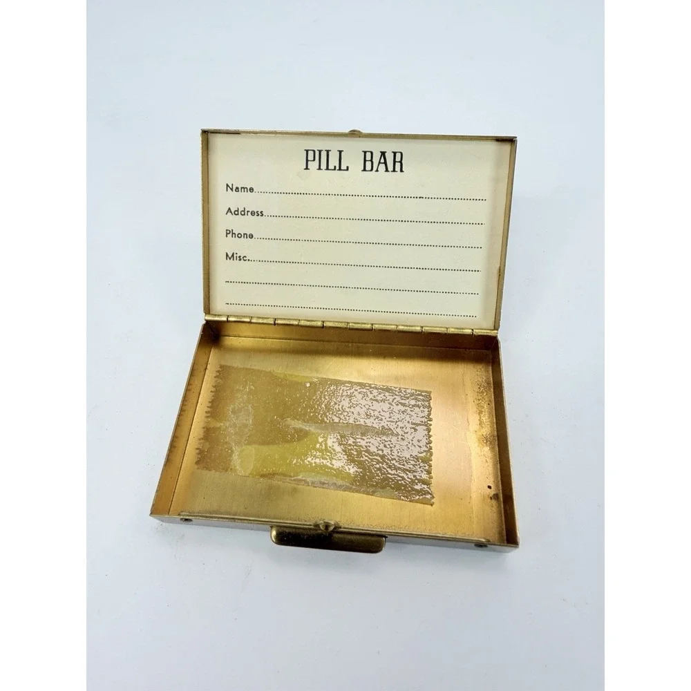 Small Brass Hinged Pill Box w/ Clasp Florida Nautical Design Decorative Case